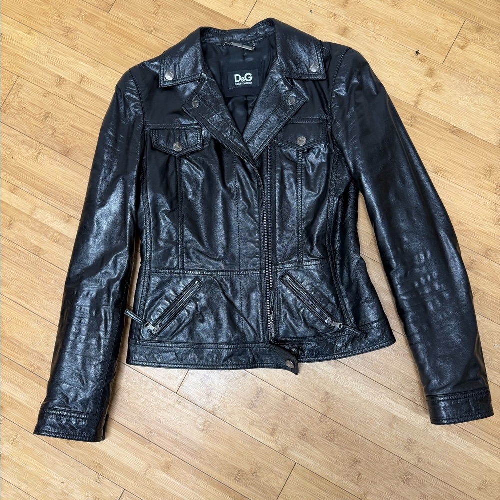 Dolce & Gabbana Women's Shiny Black Leather Jacket